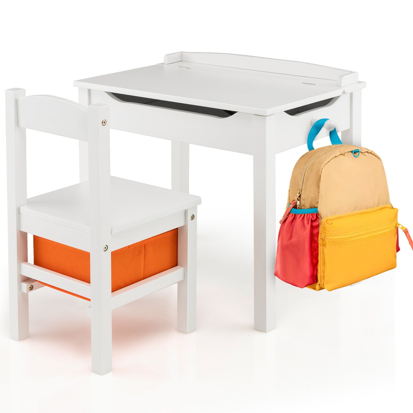 Kids Table and Chair Set with Hidden Space and Hook-Natural