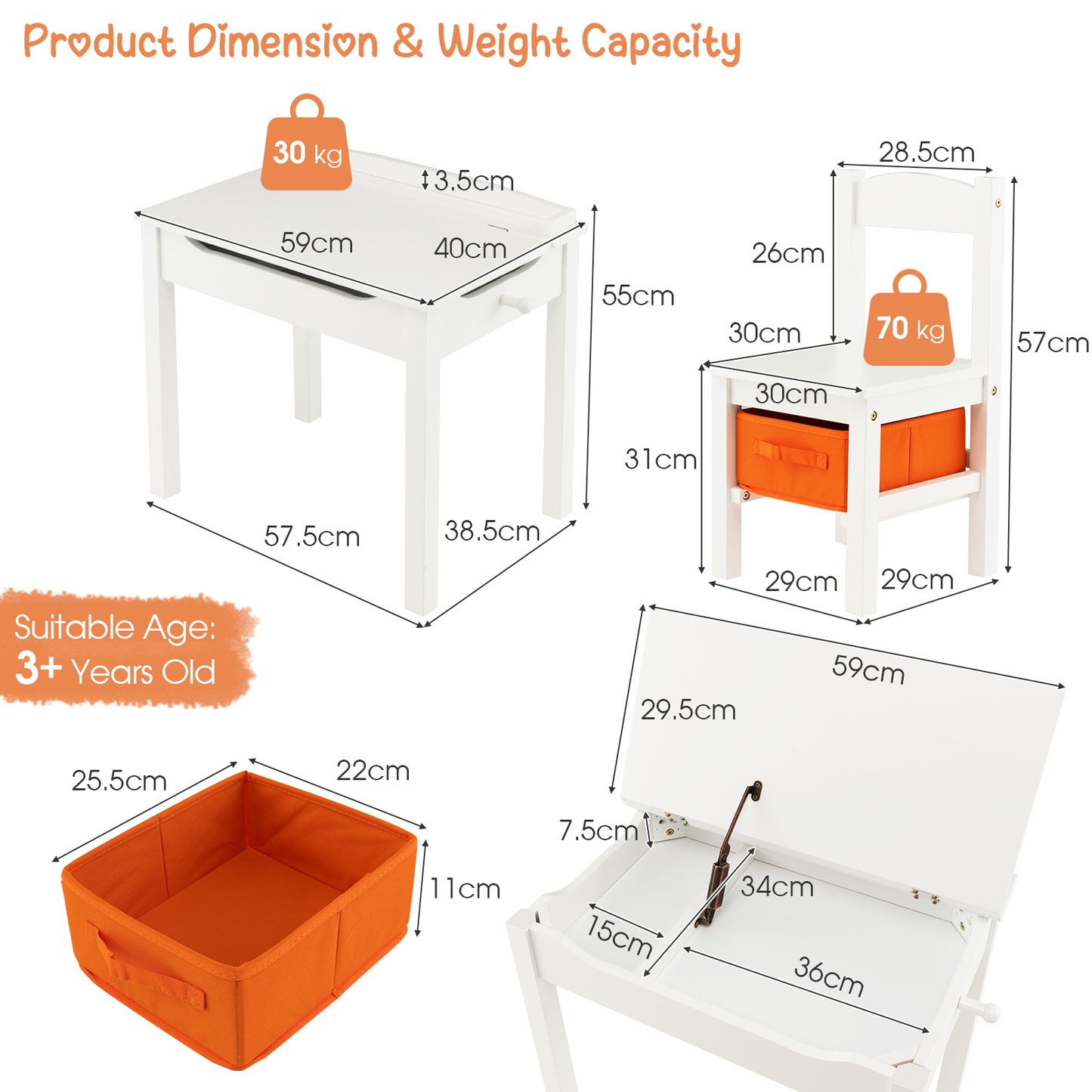 Kids Table and Chair Set with Hidden Space and Hook-Natural