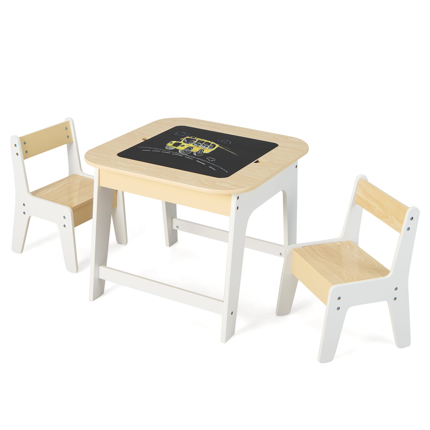 Kids Table and Chairs Set with Double-Sided Tabletop and Hidden Storage-Grey