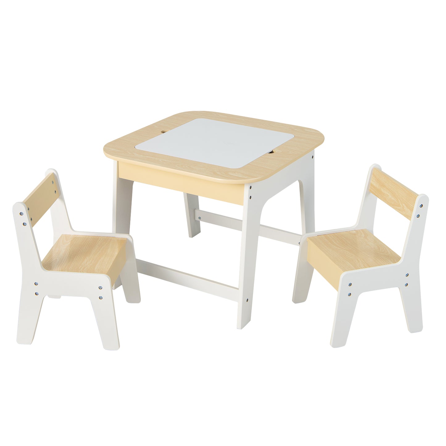 Kids Table and Chairs Set with Double-Sided Tabletop and Hidden Storage-Grey