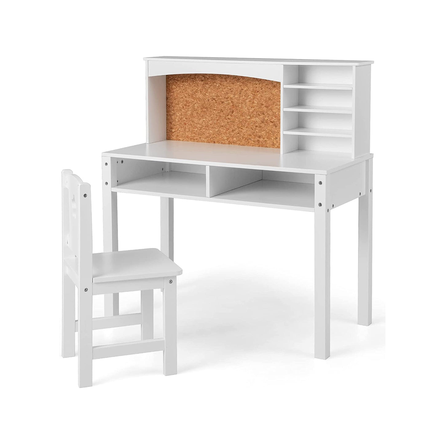 Wooden Kids Desk and Chair Set with Hutch for Studying and Reading-Pink