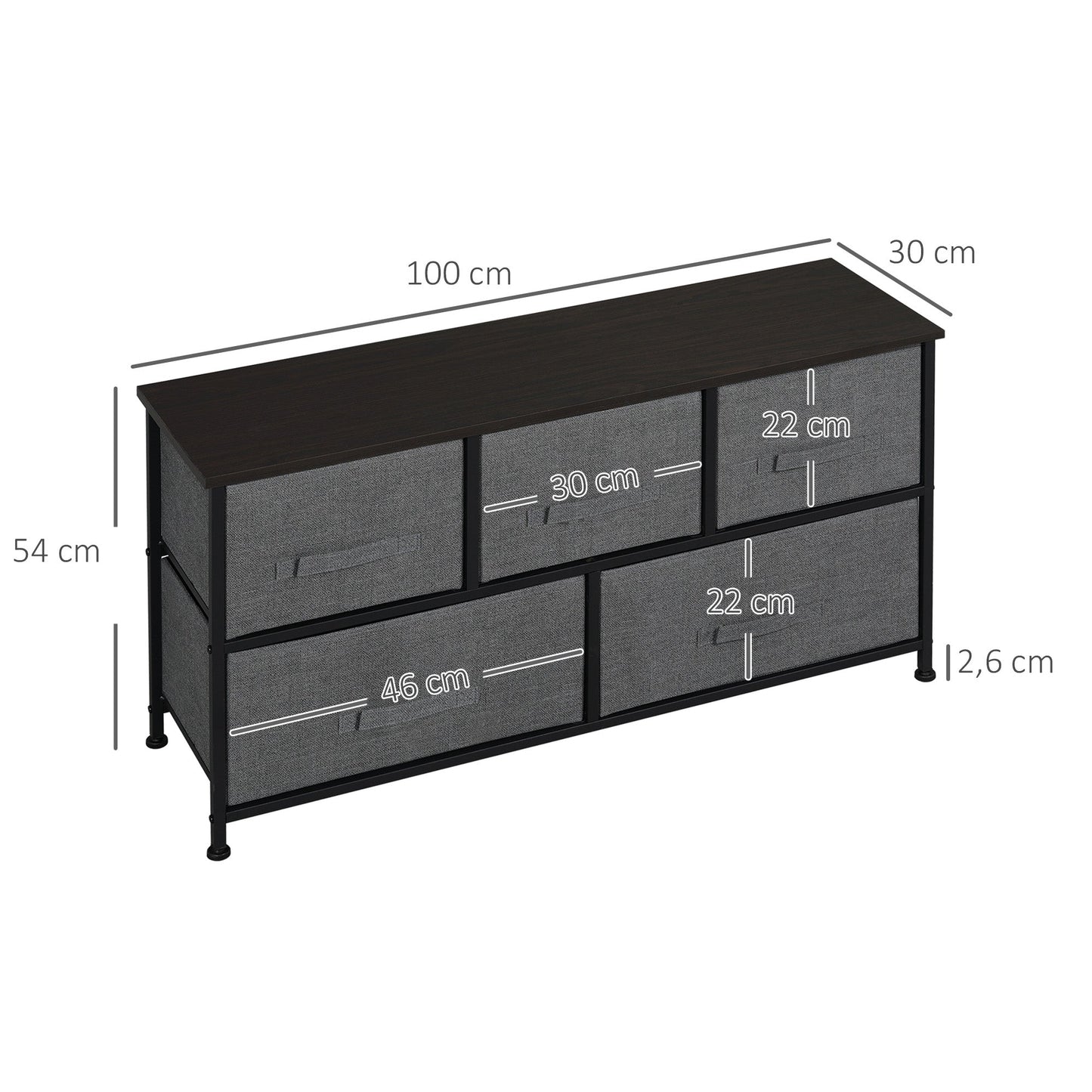 HOMCOM Chest of Drawers, 5 Drawer Fabric Dresser for Bedroom, Dark Grey