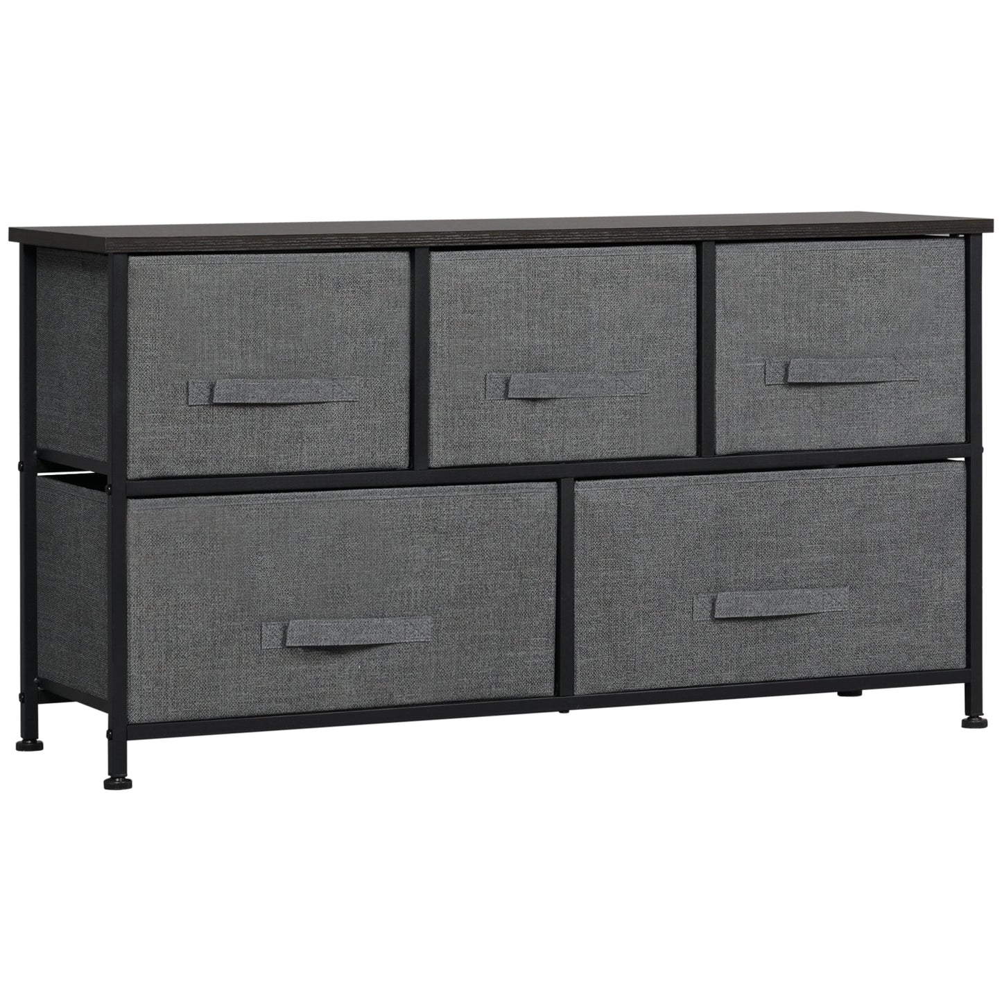 HOMCOM Chest of Drawers, 5 Drawer Fabric Dresser for Bedroom, Dark Grey