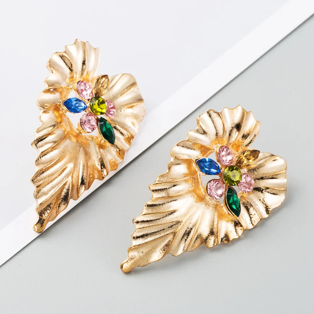 Gold Colour Large Leaf Earrings Women's Statement Earrings Large Antique Pendant Earrings Bohemian Fashion Women's Jewelry
