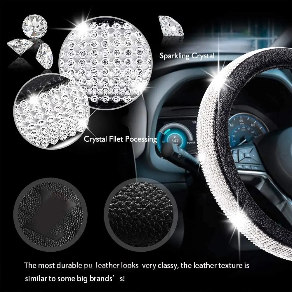 Crystal Car Steering Wheel Cover  PU Leather Auto Accessories Case Car Stylin