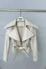 Women's Coat Elegant Leather Jacket With Large Collar