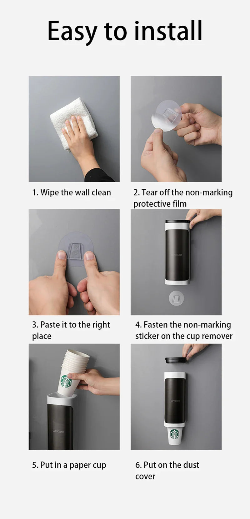 Household Wall-Mounted Automatically Drop Disposable Cup Holders Punch-Free Paper Cups Dust-Proof Drinking Fountain Racks