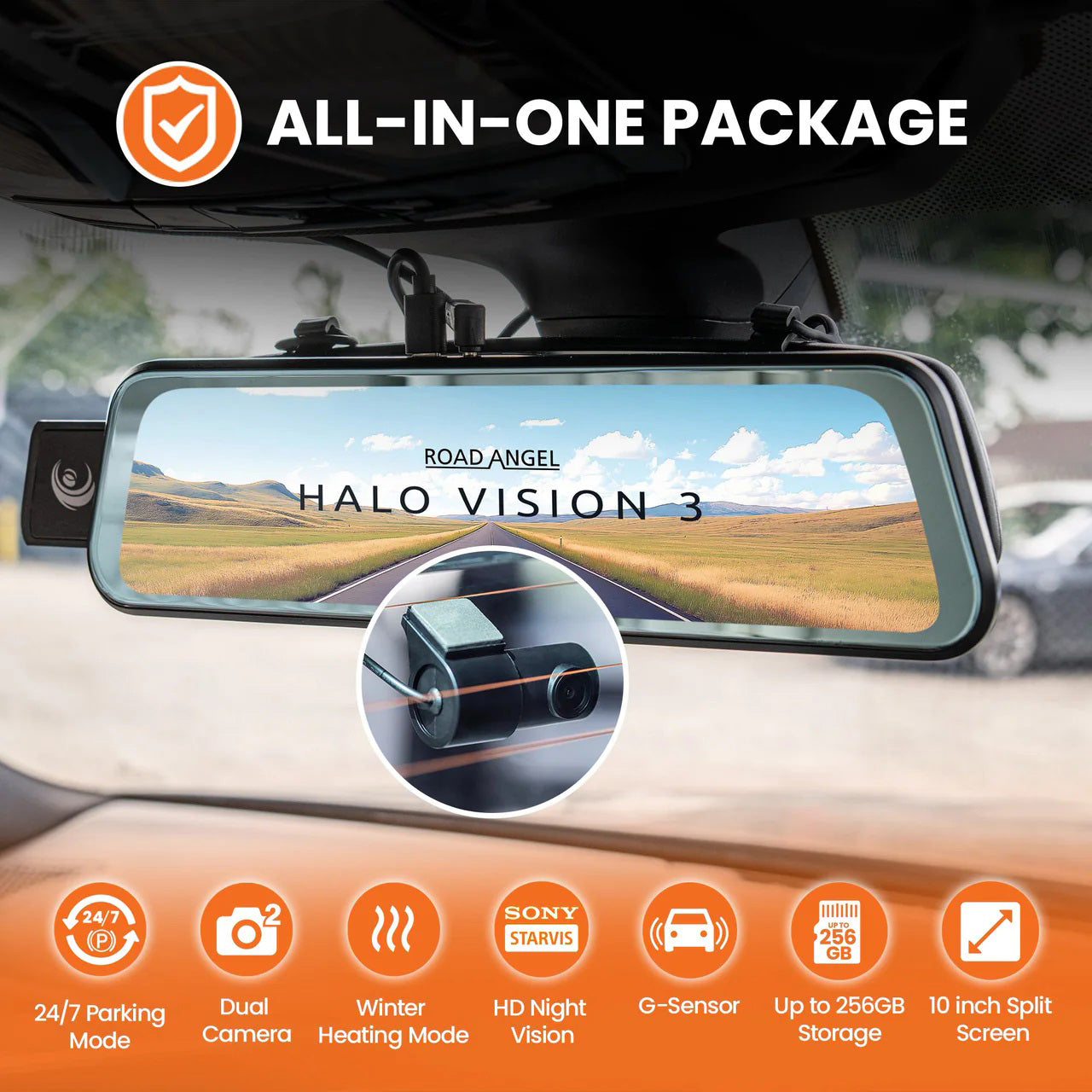 Road Angel Halo Vision 3 Rear View Mirror 4K Dual Dashcam