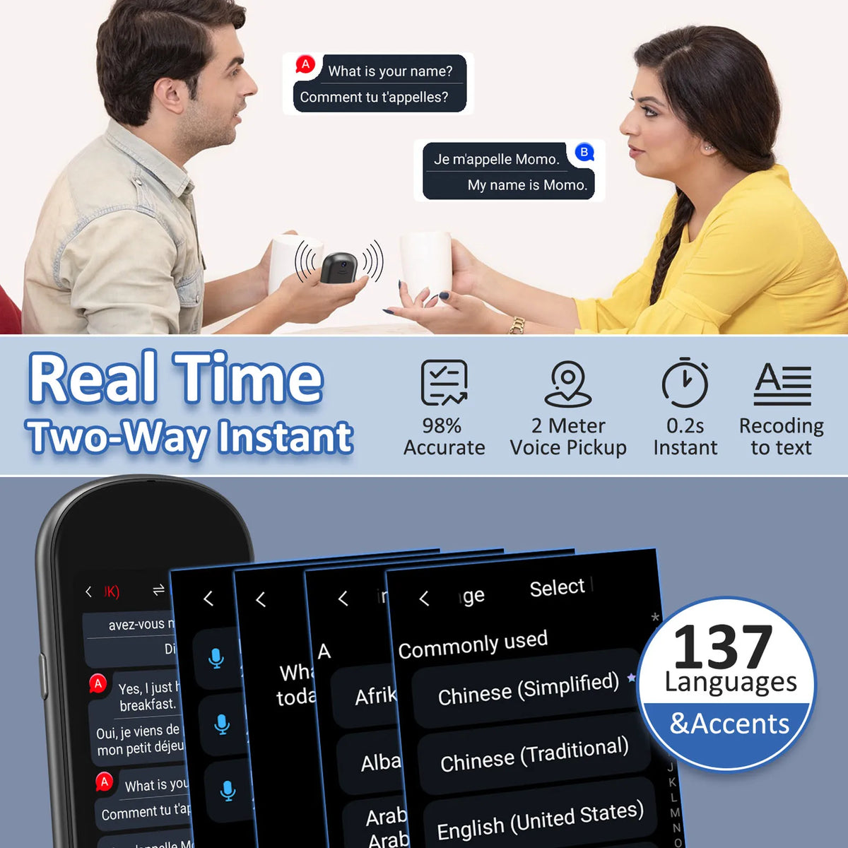Instant AI Voice Translator - Portable Real-Time Translator with 3.1” Touchscreen, Photo Translation & Voice Recording