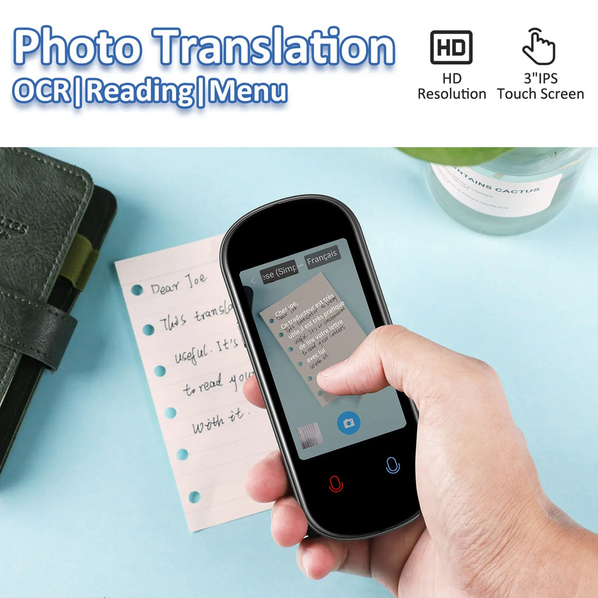Instant AI Voice Translator - Portable Real-Time Translator with 3.1” Touchscreen, Photo Translation & Voice Recording