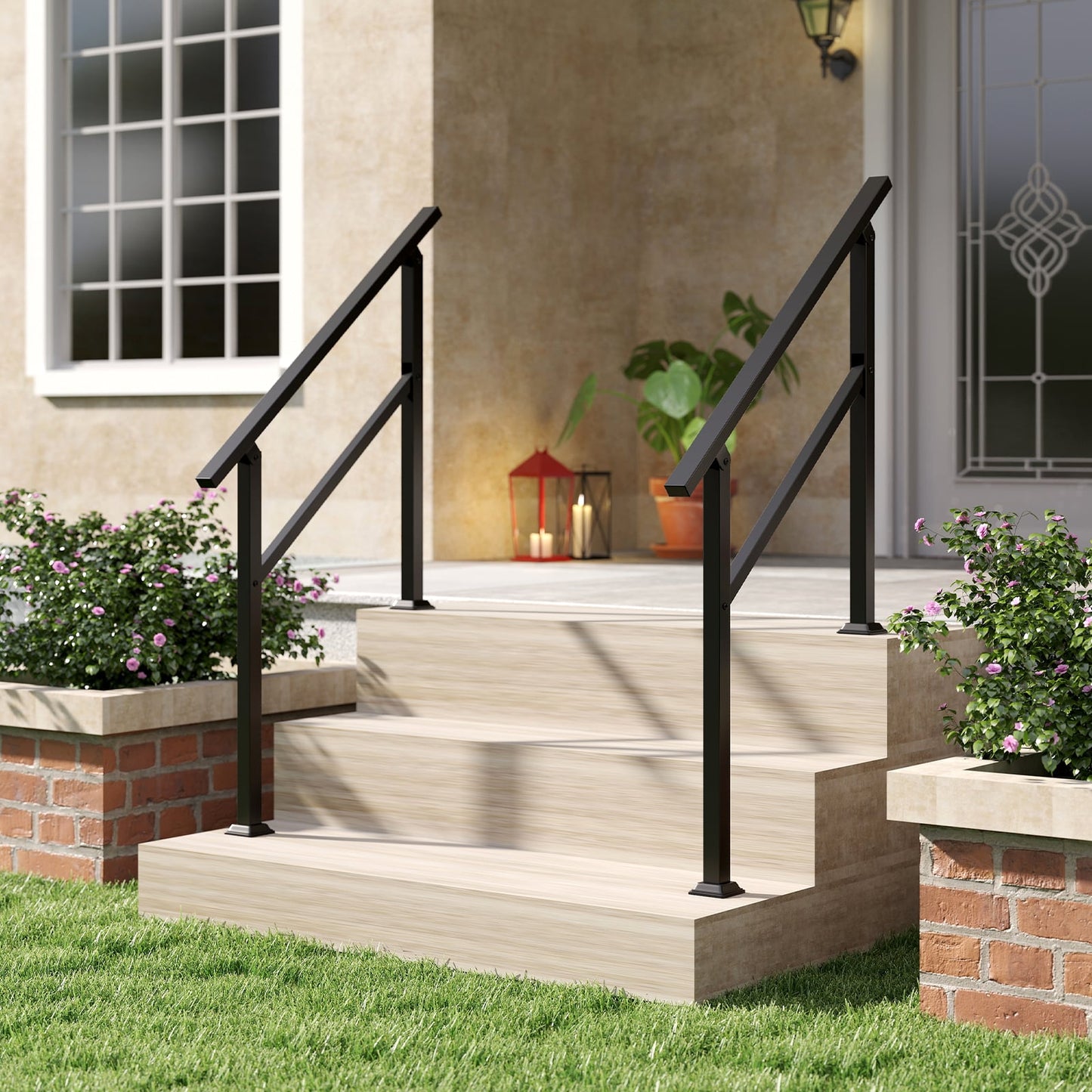 Handrail for Outdoor Steps Fits 0-2/3/4/5/6 Steps with Flexible Angle Adjustment-2 step