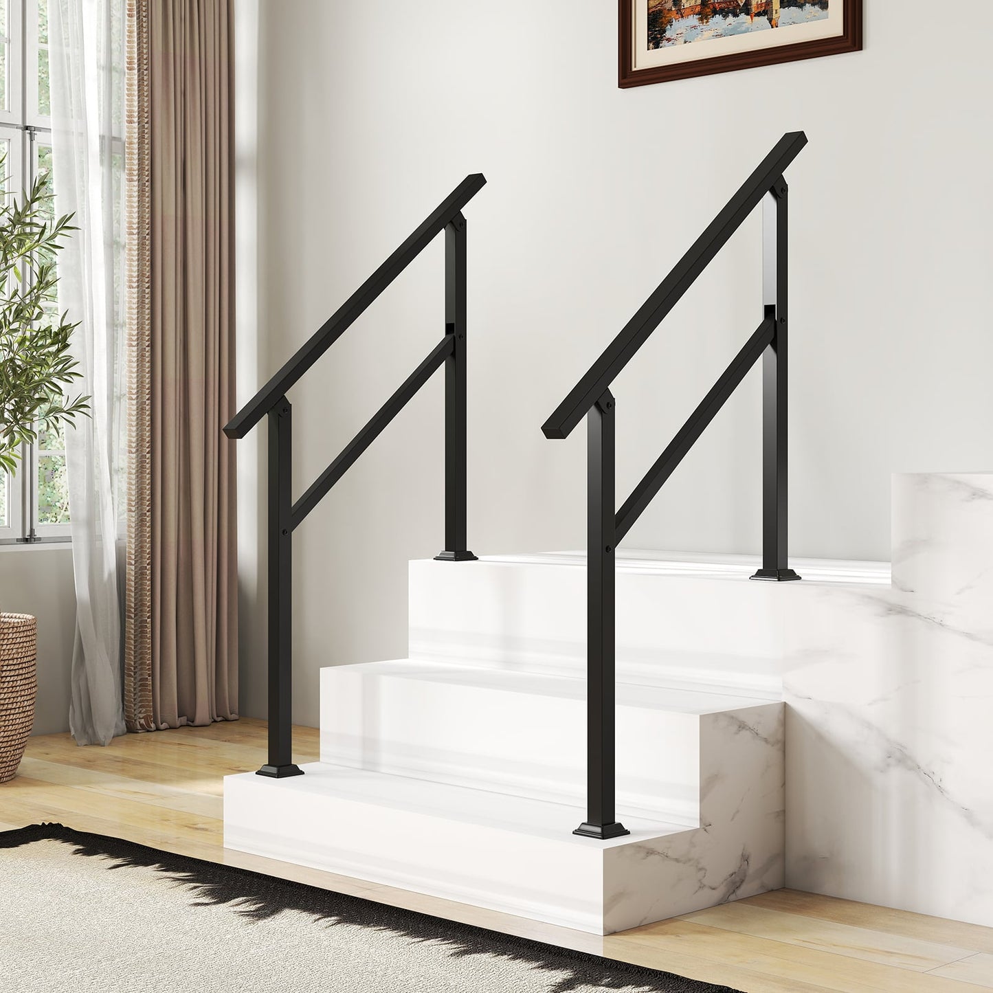 Handrail for Outdoor Steps Fits 0-2/3/4/5/6 Steps with Flexible Angle Adjustment-2 step