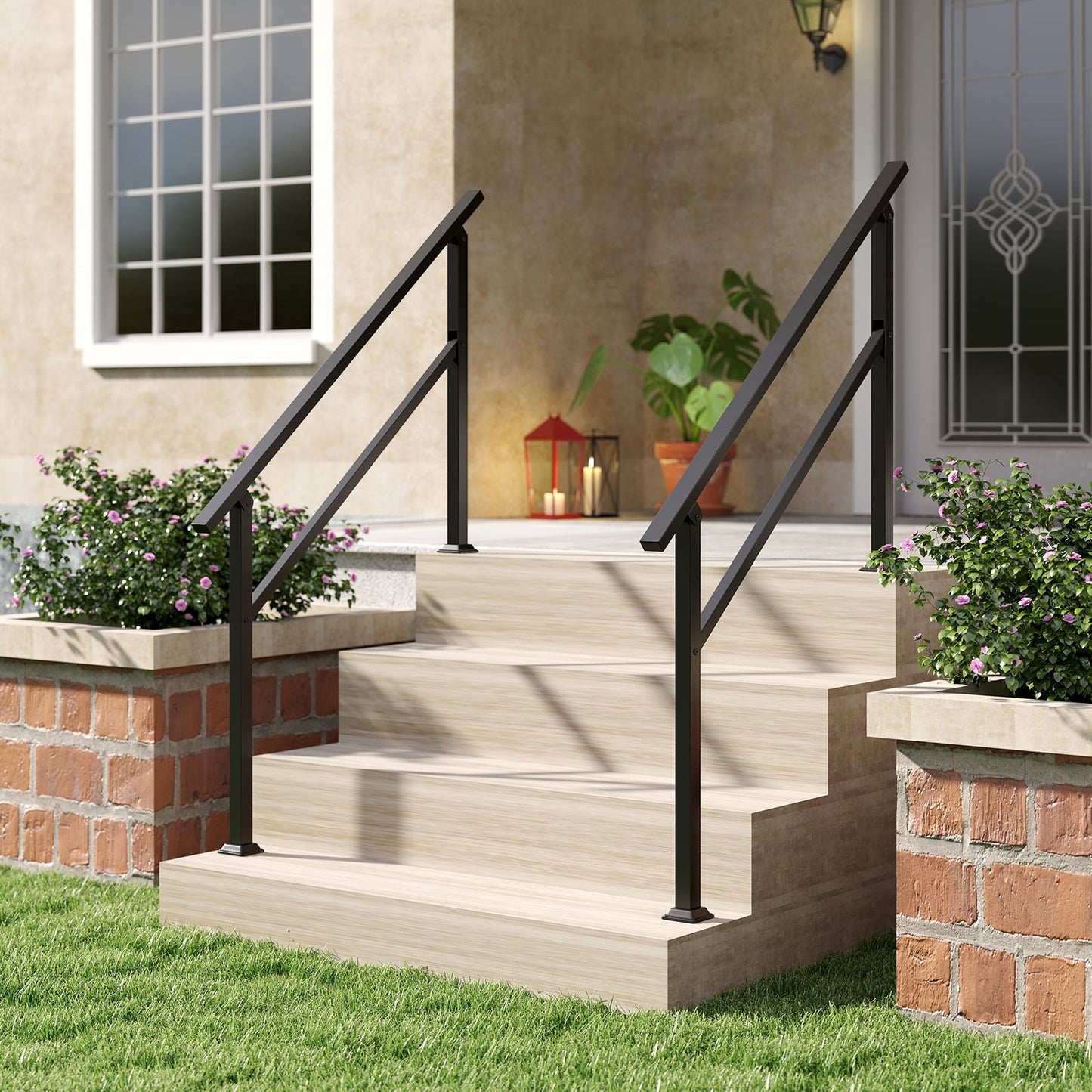 Handrail for Outdoor Steps Fits 0-2/3/4/5/6 Steps with Flexible Angle Adjustment-2 step