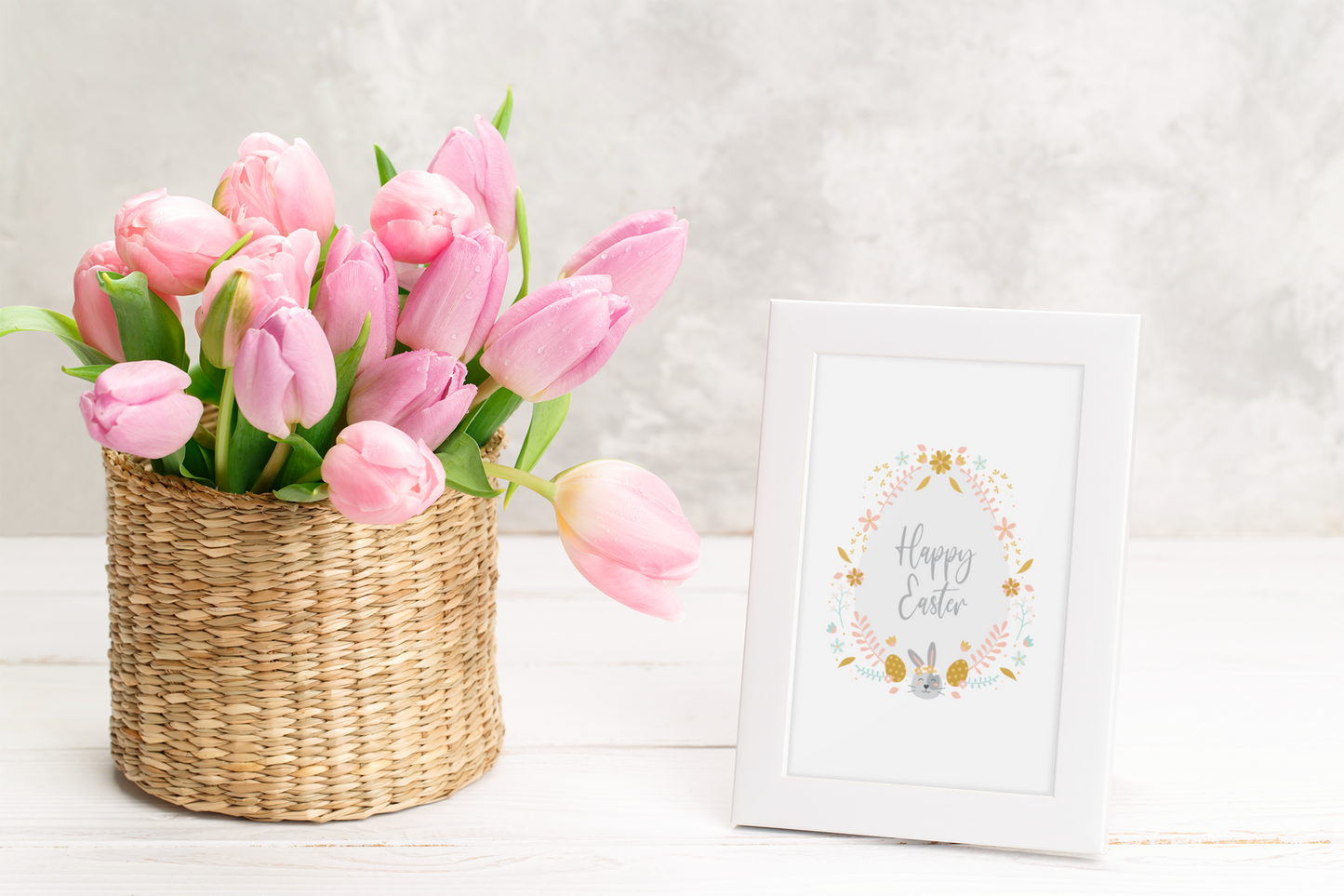 Happy Easter Bunny Egg Wreath Spring Easter Seasonal Wall Home Decor Print