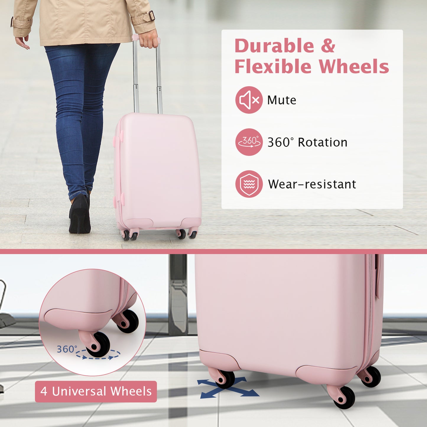 Hardside Luggage with Spinner Wheels, TSA Lock and Height Adjustable Handle-Blue