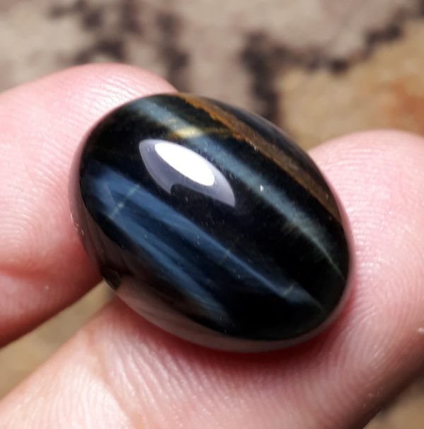 22.3ct Hawk's Eye Cabochon , Falcon's Eye, Blue Tiger's Eye, Blue Asbestos - 15x20mm