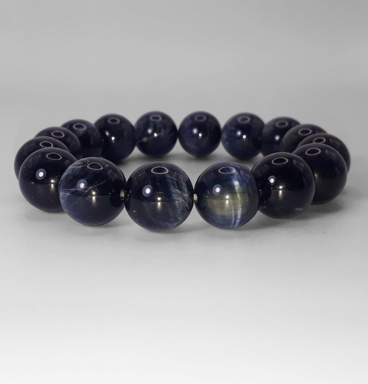 12mm Natural Rare Hawk's Eye Gemstone Strech Bracelet