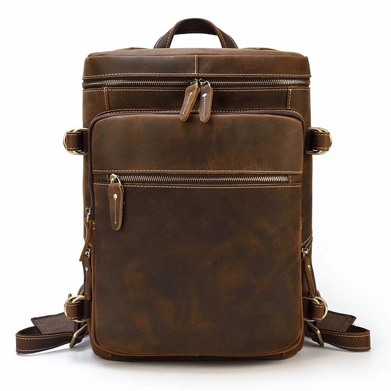 Vintage Genuine Leather Man& Travel Backpack Laptop Daypack Real Leather School Bag Big Travel Rucksack
