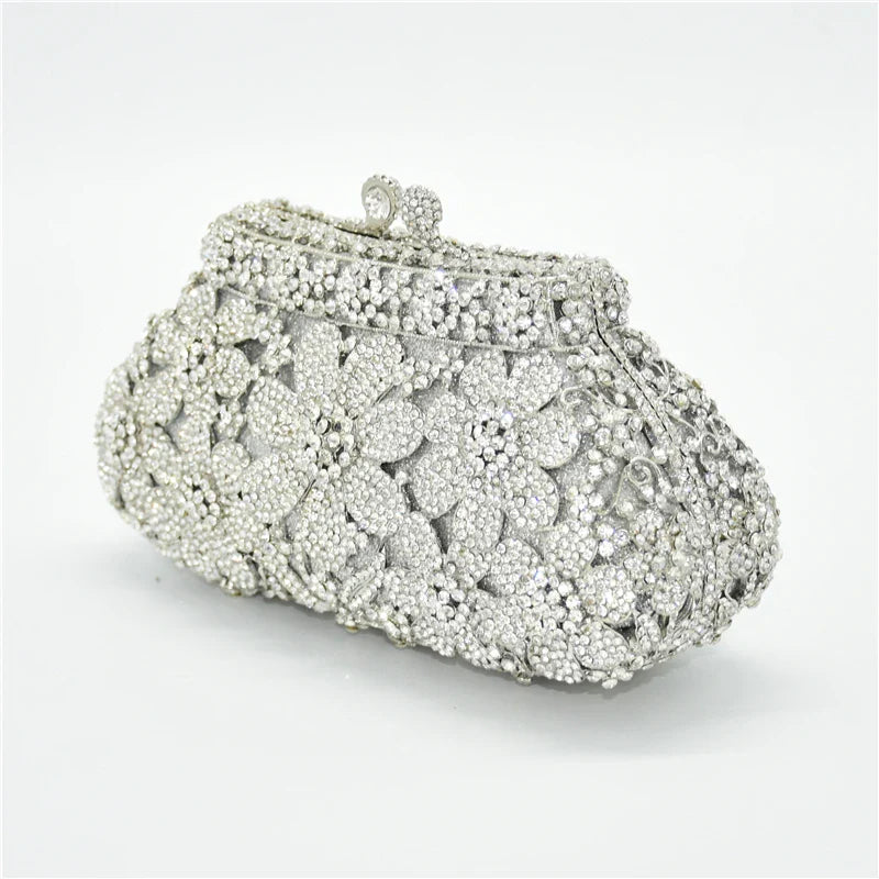 New Bling Crystal Bridal Wedding Bag Purses Flower Shape Diamond Purse Luxury Handbags Fashion Women Crystal Prom Clutch Purse