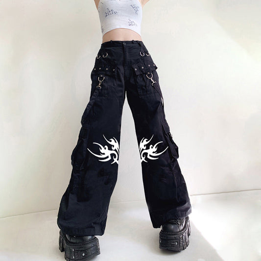 Gothic Bandage Women Wid Leg Pants Dark Academic Casual Trousers Korean Fashion