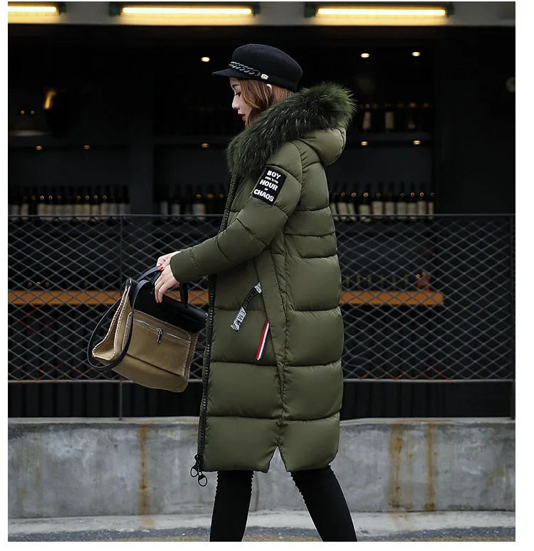 Women's Down Winter Big Fur Collar Hooded Jacket