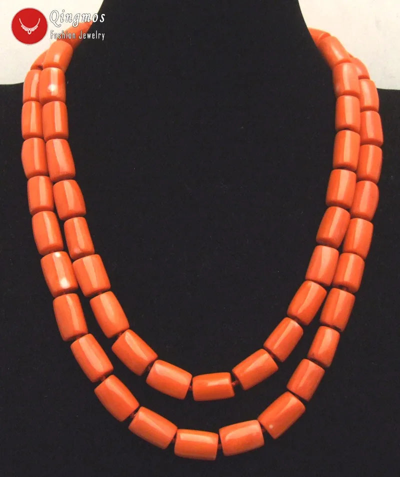 2 Strands Natural Orange Coral Necklace for Women Jewelry with Genuine 10-12mm Thick Slice Coral Stone Chokers 17-18"
