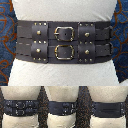 Women Steampunk Medieval Gladiator Barbarian Viking Heavy Belt Double Removable Girdle Leather Rivet Broad Waistband