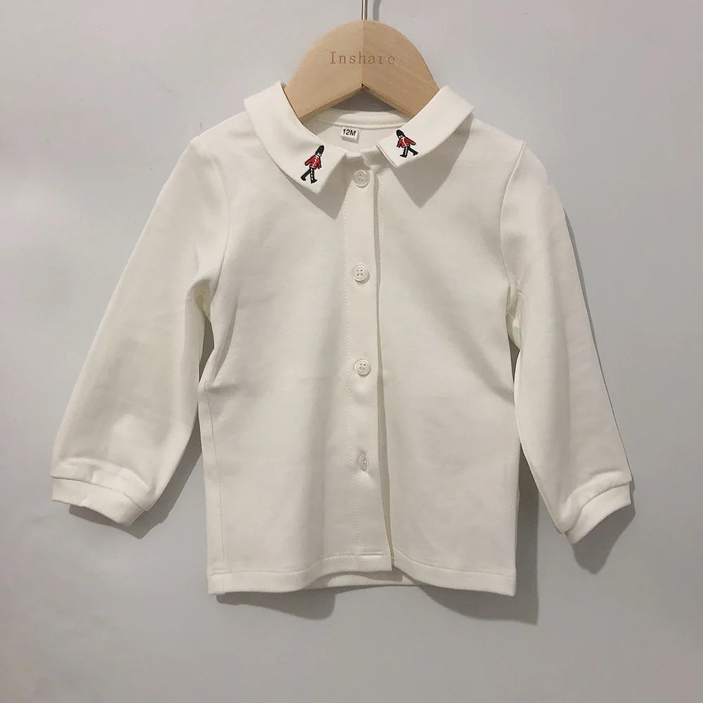 Children Boutique Clothing Set Baby Boy Clothes Soldier Embroidered Cotton Shirt British plaid Romper For 3seasons 0-5years