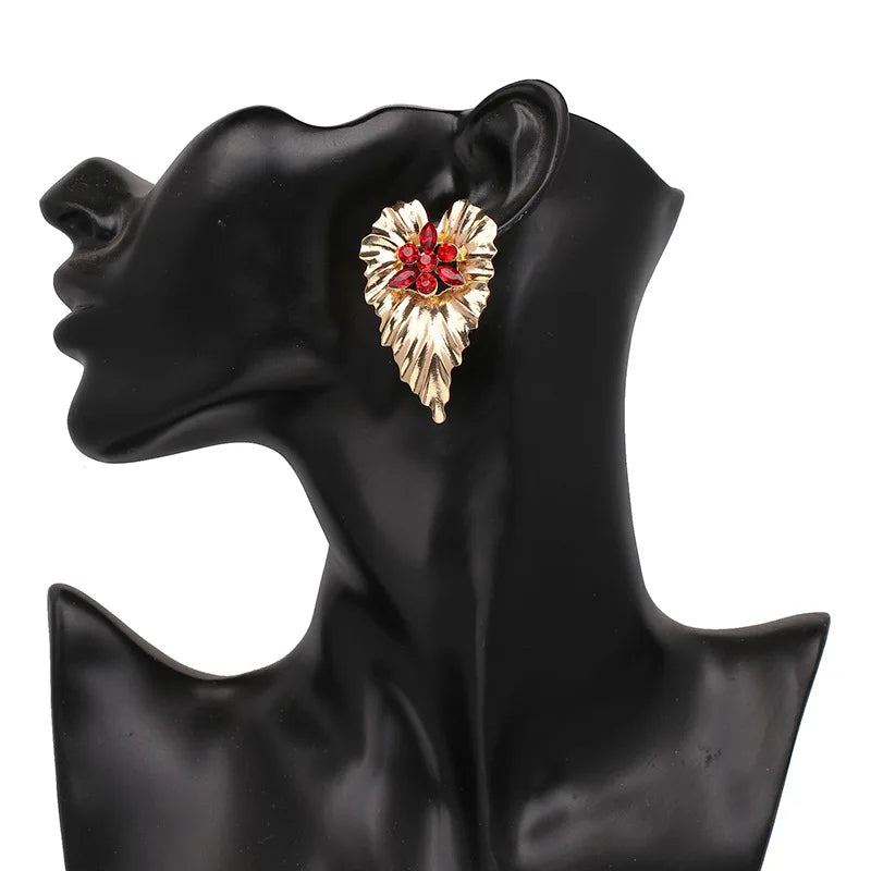 Gold Colour Large Leaf Earrings Women's Statement Earrings Large Antique Pendant Earrings Bohemian Fashion Women's Jewelry