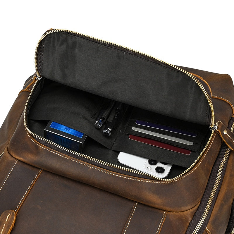 Vintage Genuine Leather Man& Travel Backpack Laptop Daypack Real Leather School Bag Big Travel Rucksack