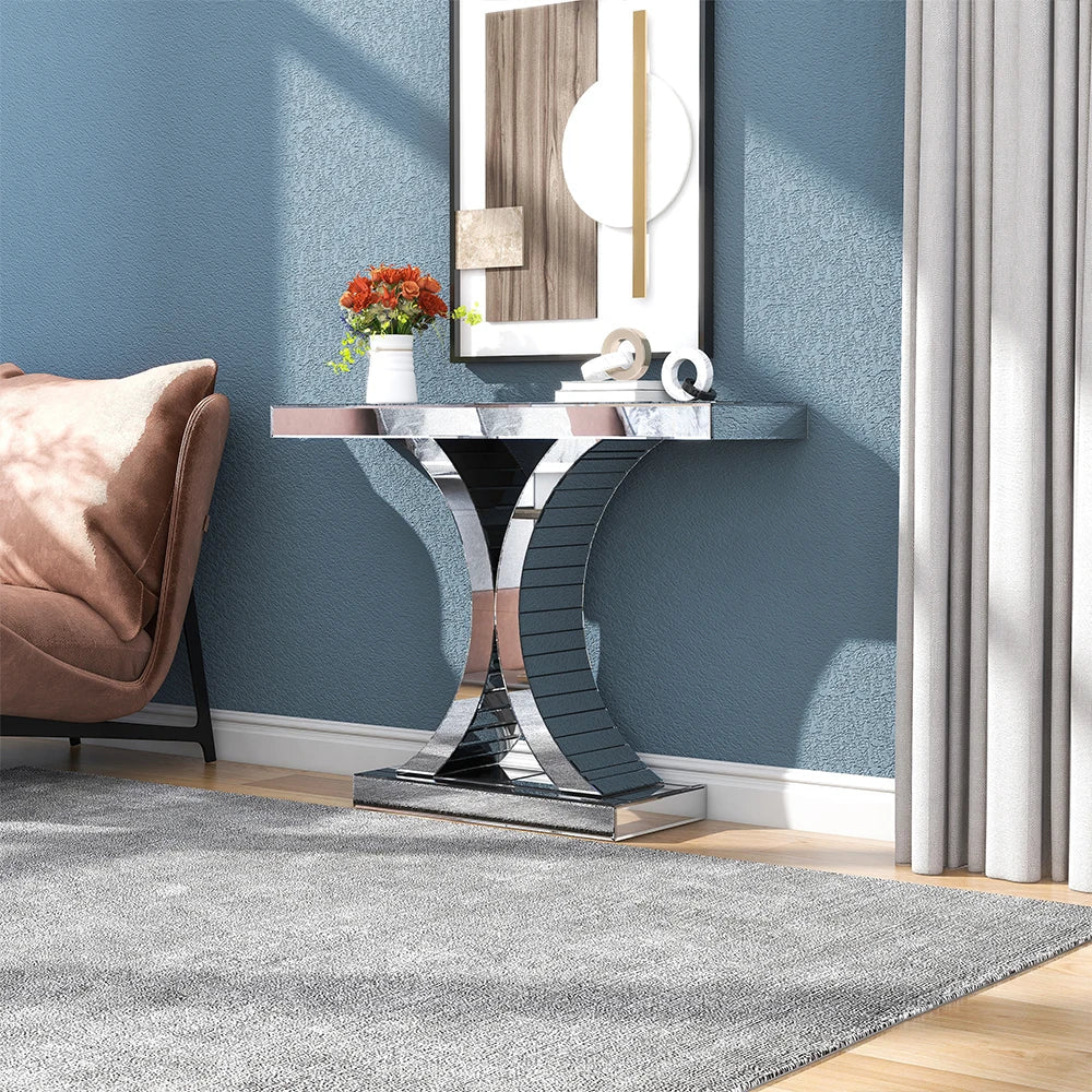 43.3'' Mirrored Glass Console Door Entryway Display Table