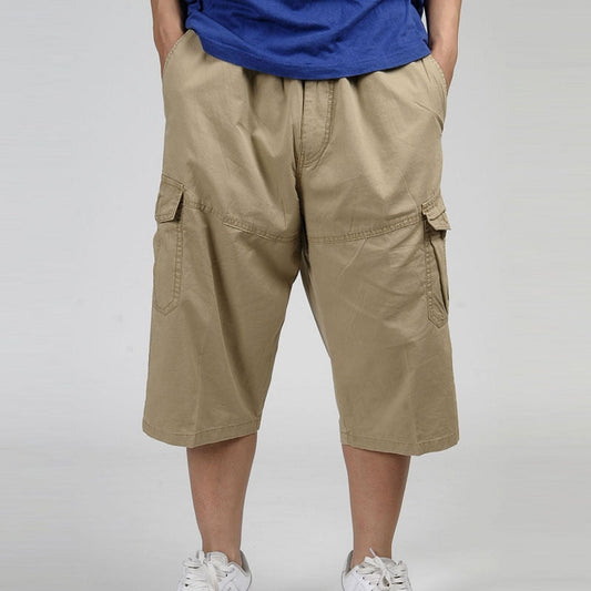 Men Summer Multi-pocket Baggy Cargo Cotton Calf-Length  Pants Casual Trouser