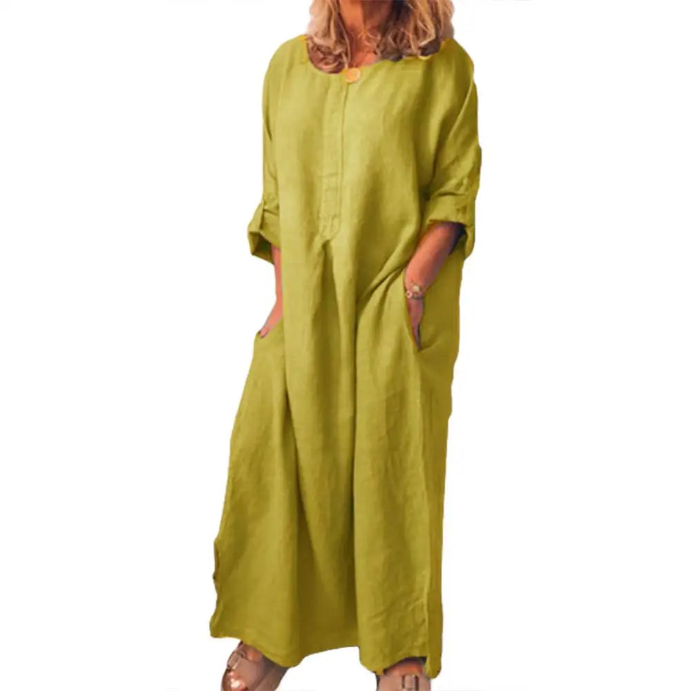 Women's Solid Color Over size Maxi Cotton Long Shirt Kaftan Dress Long