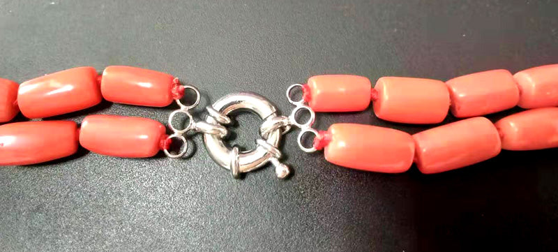 2 Strands Natural Orange Coral Necklace for Women Jewelry with Genuine 10-12mm Thick Slice Coral Stone Chokers 17-18"
