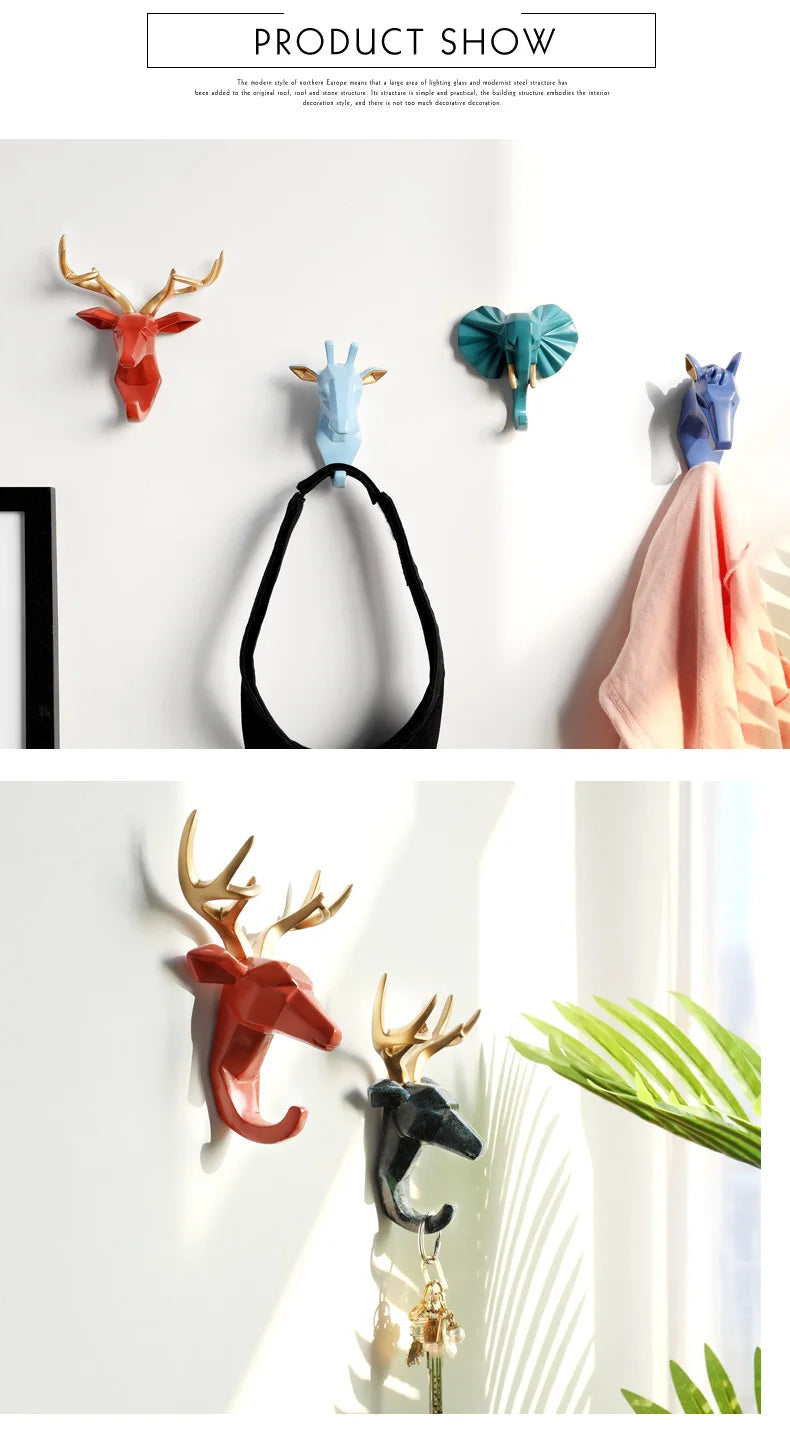 Geometric Animal Wall Hooks – Decorative Resin Key, Towel & Umbrella Hangers