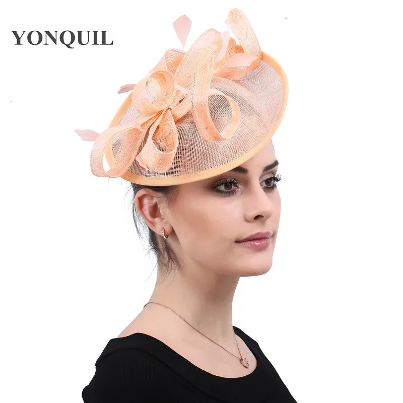 Formal Women Wedding Chuch Hat Bride Mariage Chapeau Ladies Party Occasion Derby Fascinator Sinamay Hat With Headband Accessory