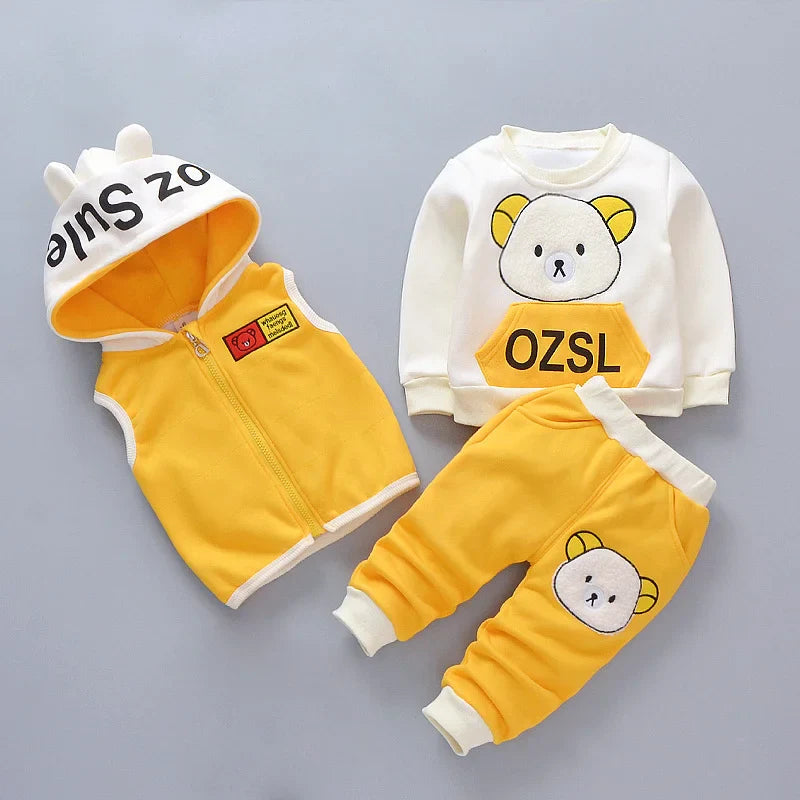 3pc/Set Animal Bear Baby Set For Newborn Winter Infant Clothing Sets Super Keep Warm Baby Girl Clothes Kids Sport Suit Outfits