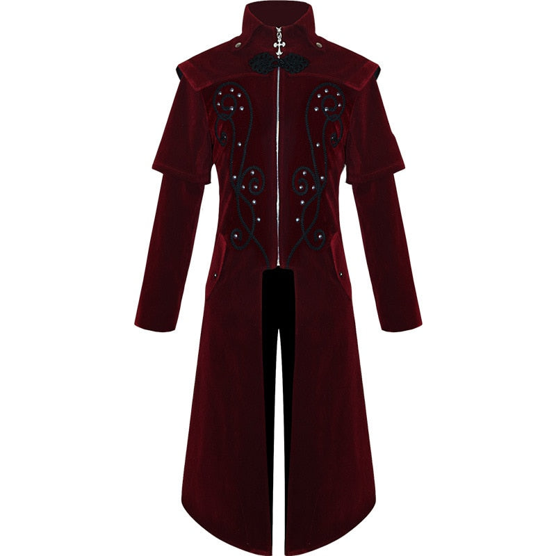 Men Medieval Steampunk Castle Vampire Devil Red Coat Cosplay Costume Middle Ages Victorian Nobles Tuxedo Suit Trench coat