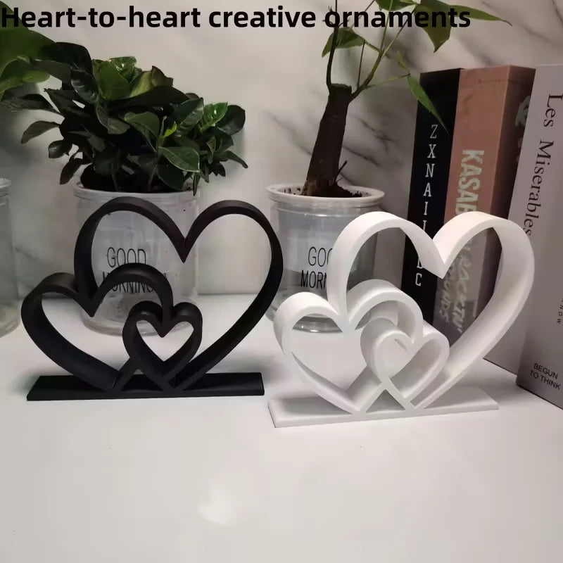 Heart to Heart Statue Black White Love Ornament - Desk Valentine Home Decoration