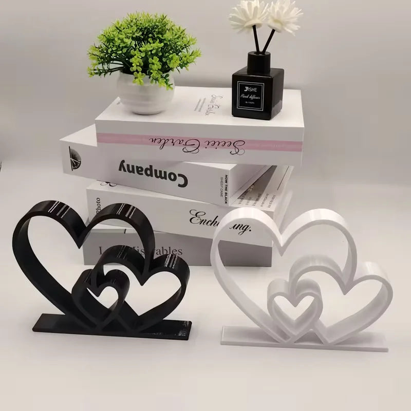 Heart to Heart Statue Black White Love Ornament - Desk Valentine Home Decoration