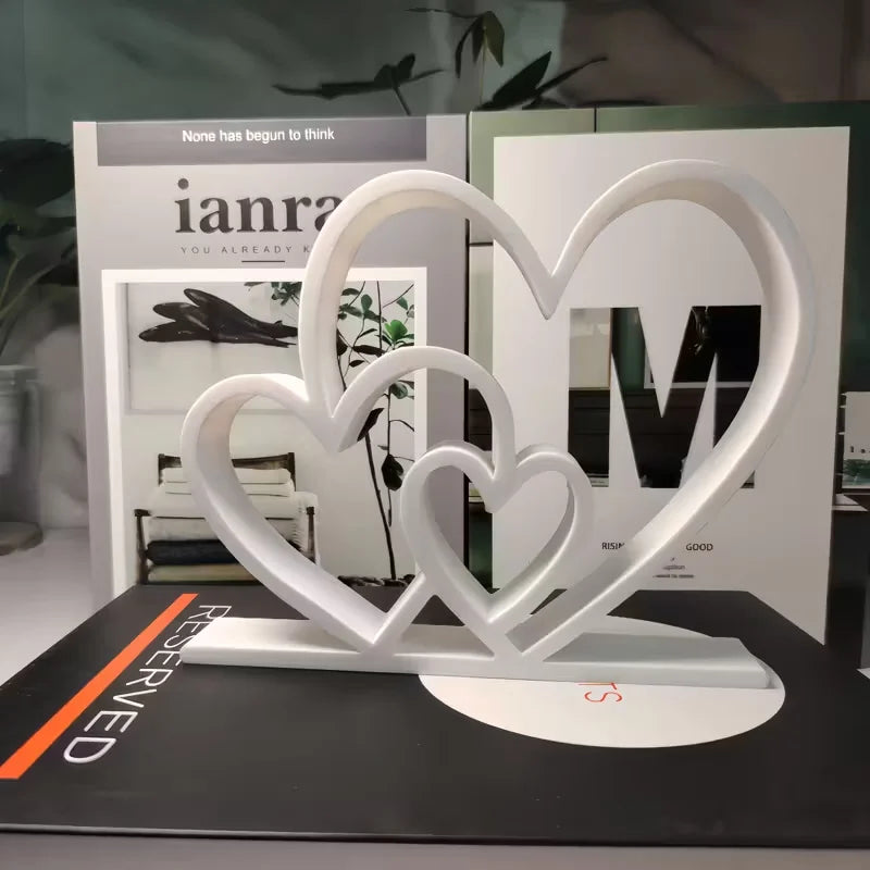 Heart to Heart Statue Black White Love Ornament - Desk Valentine Home Decoration