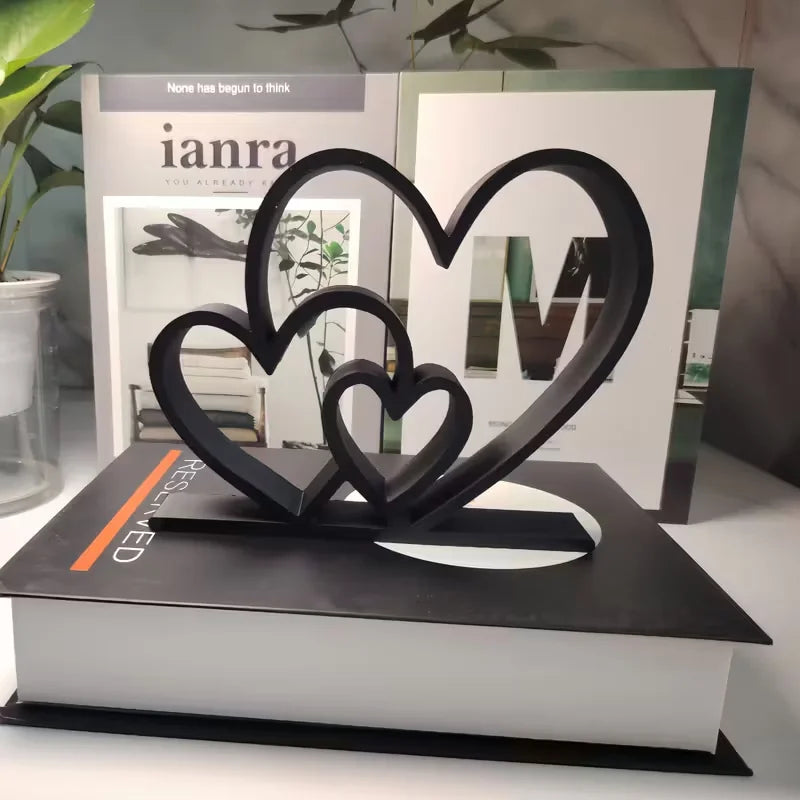 Heart to Heart Statue Black White Love Ornament - Desk Valentine Home Decoration