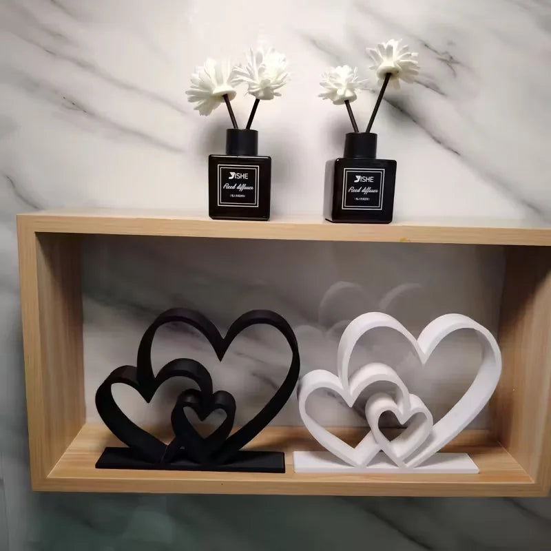 Heart to Heart Statue Black White Love Ornament - Desk Valentine Home Decoration
