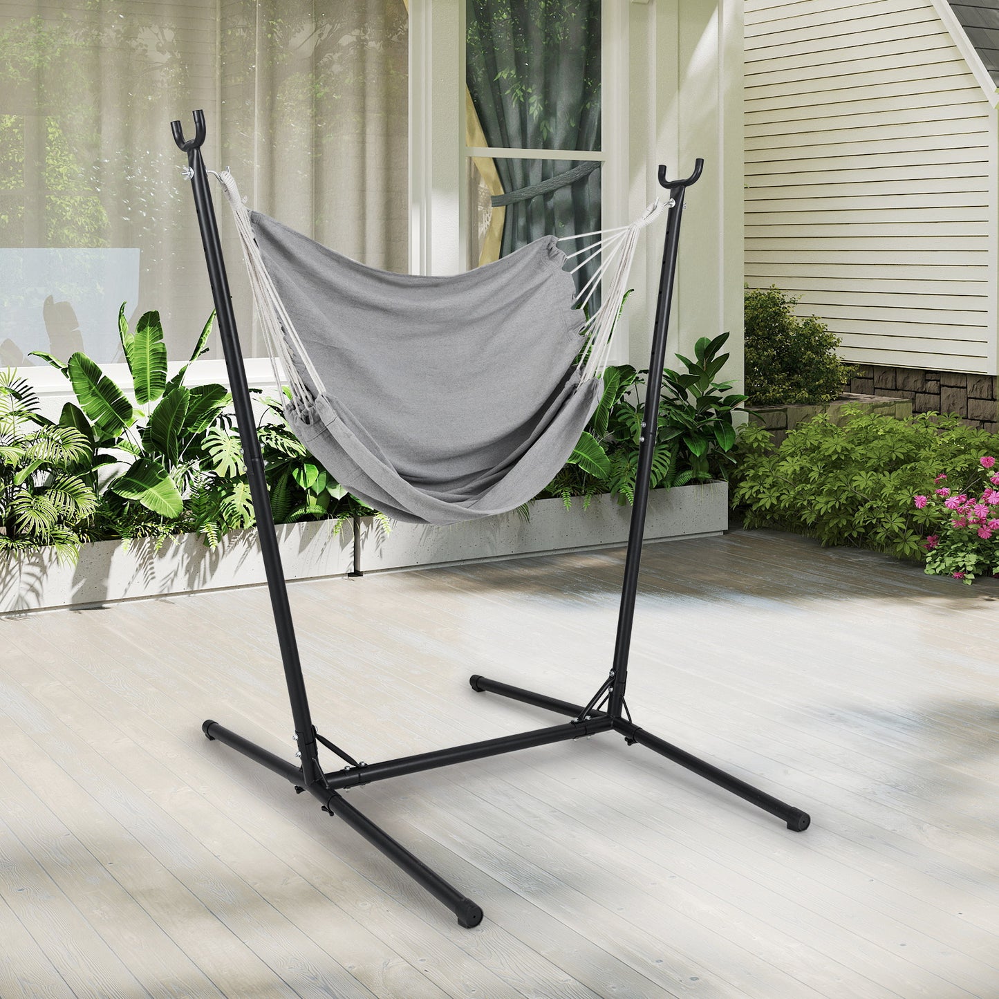 Heavy Duty and Height Adjustable Hammock Chair Side Pocket-Grey