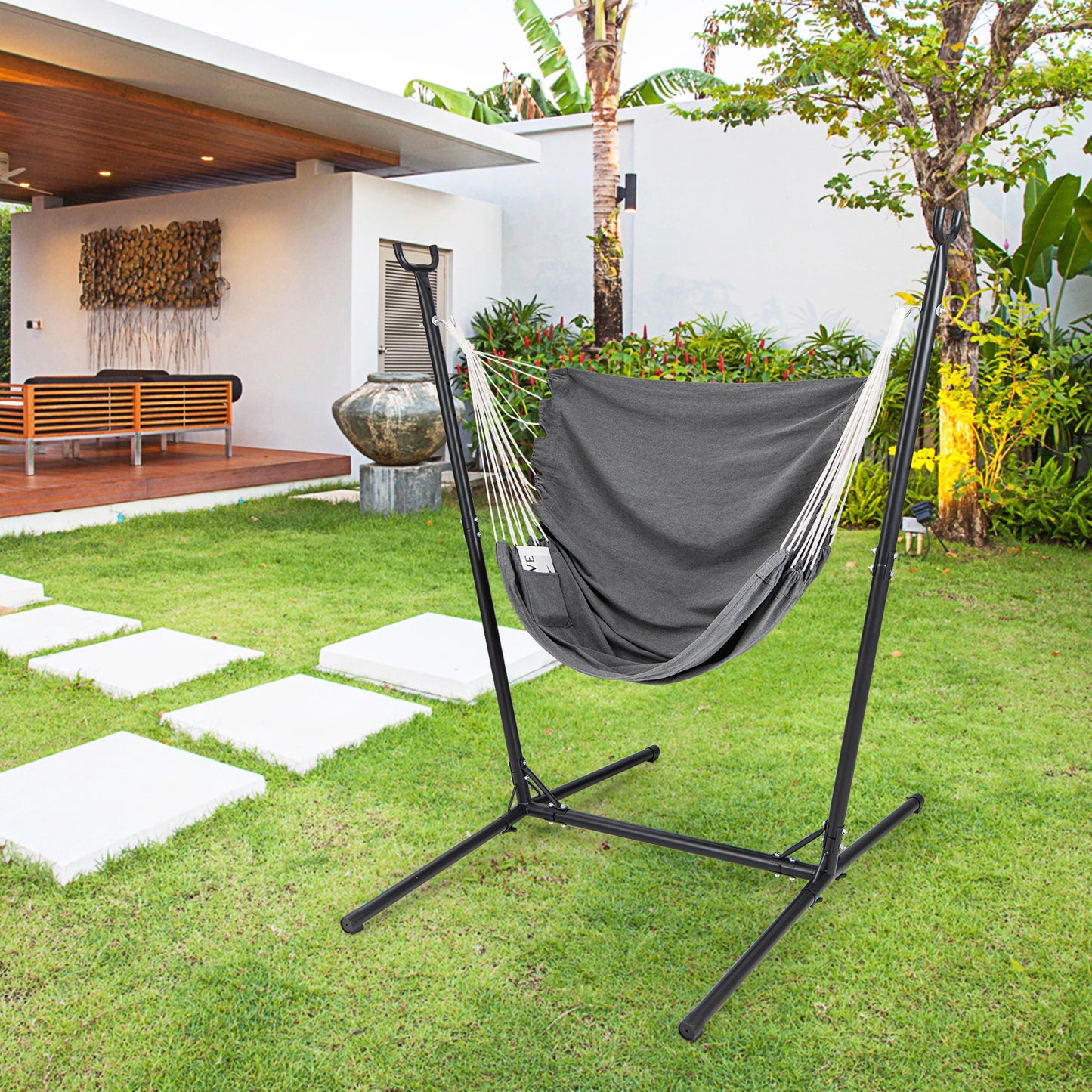 Heavy Duty and Height Adjustable Hammock Chair Side Pocket-Grey