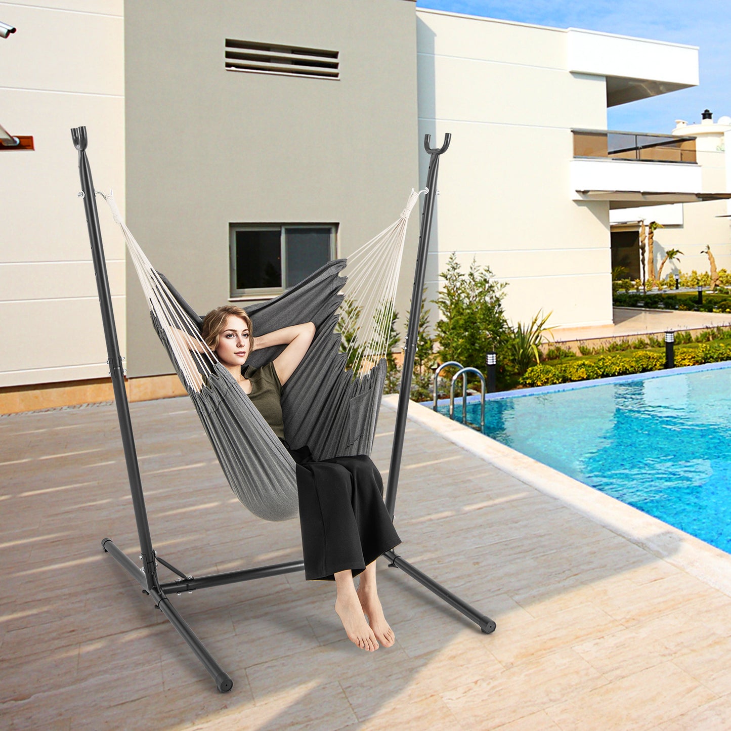 Heavy Duty and Height Adjustable Hammock Chair Side Pocket-Grey