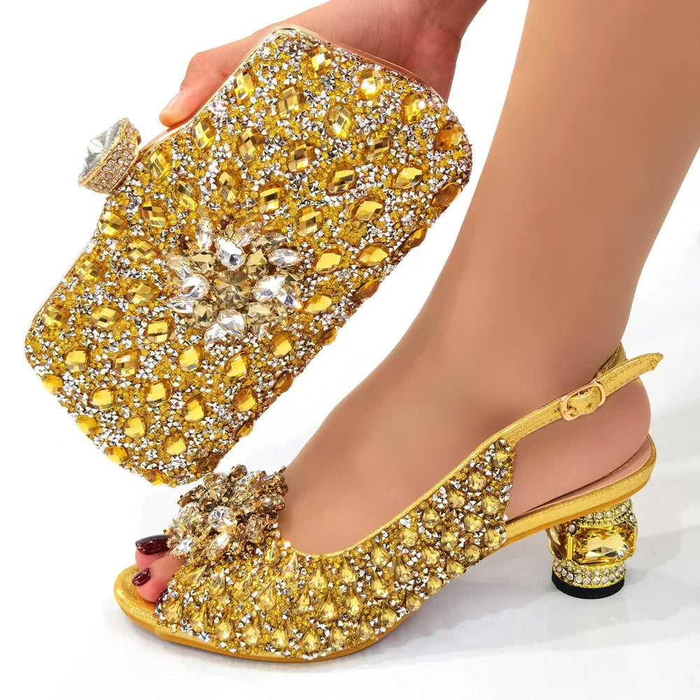 Women's Elegant Italian Shoes And Bag Sets For Evening Party