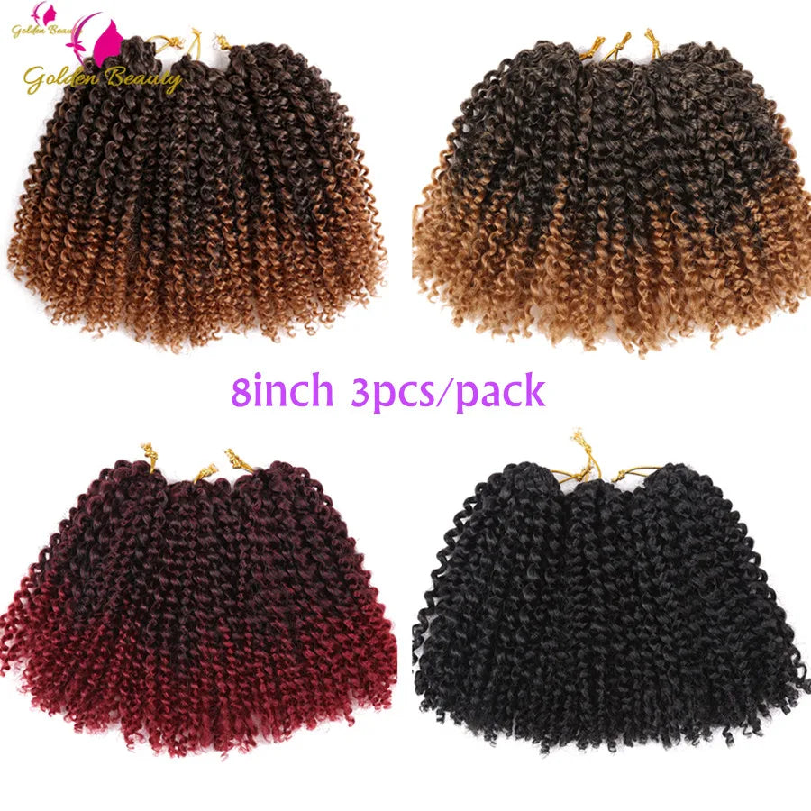 8" 12" Afro Kinky Twist Crochet Braids Synthetic Bohemian Curly Braiding Hair Extension Ombre Marley Crochet Hair Golden Beauty