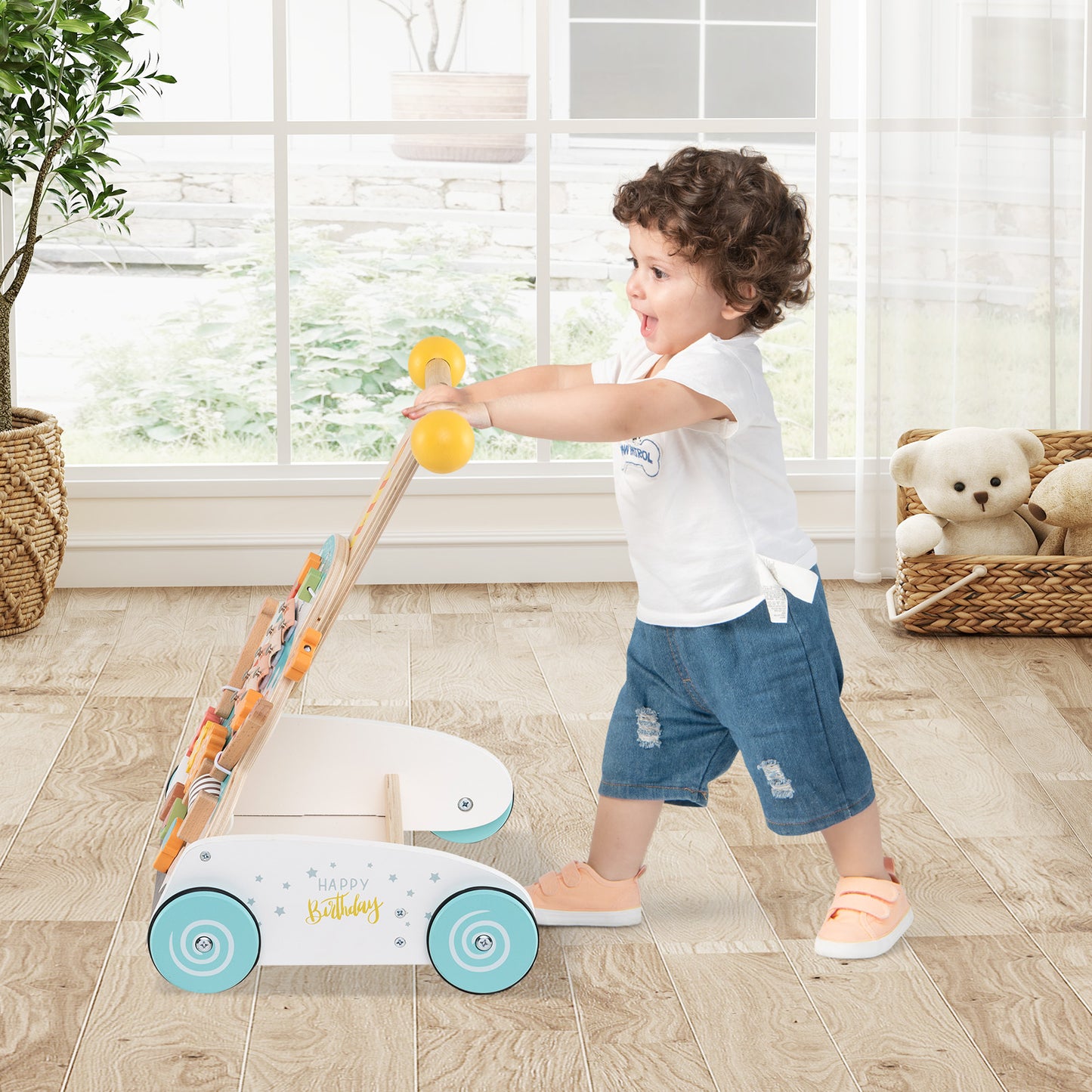 Height Adjustable Push Walker with Activity Centera and Xylophone-Colourful