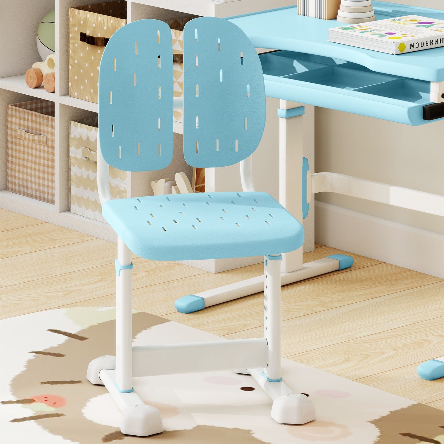 Height-adjustable Kid’s Desk Chair with Double Back Support and Breathable Seat-Blue